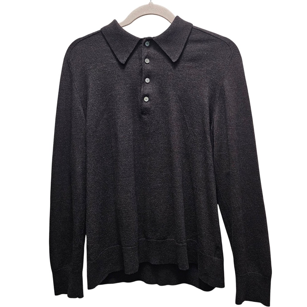 Theory Mens‎ XL 100% Wool LS Brown Polo Regal Sweater Quiet Luxury Academia